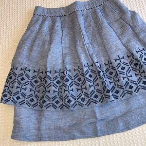 ANTHROPOLOGIE ODILLE Size 4 Blue Embroidered Pleated Knee Length Skirt